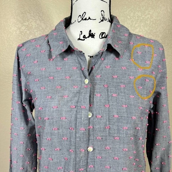 Splendid top women gray with pink swiss dot long sleeve tunic shirt size S - Picture 6 of 16